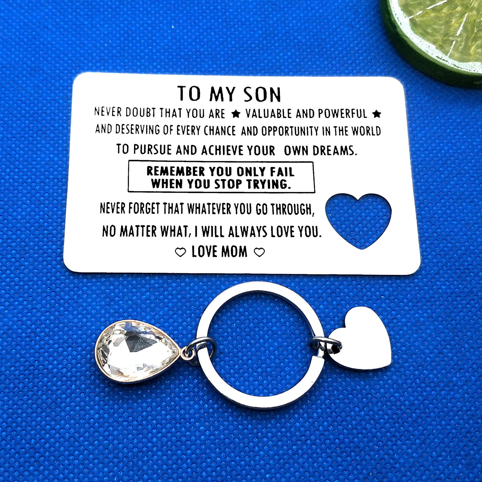 Personalized Engraved Stainless Steel Wallet Card for Son - Inspirational Gift from Mom | Birthday, Graduation, Christmas & Deployment Gift Idea | Perfect for Daily Reminders & Special Occasions