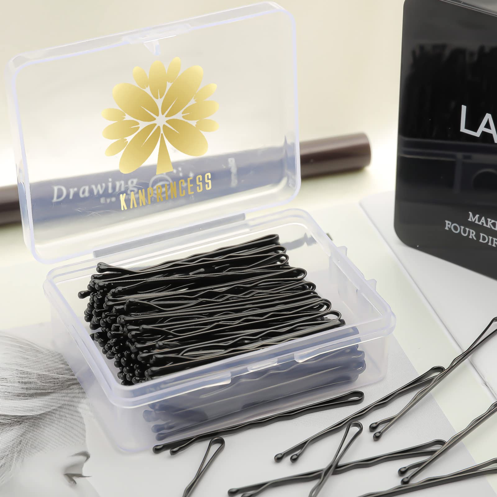 100PCS 2-Inch Black Bobby Pins for Women - Secure Hold Hair Clips for Styling, Updos & Braids - Includes Clear Storage Box - Perfect for Salon, Wedding & Everyday Use