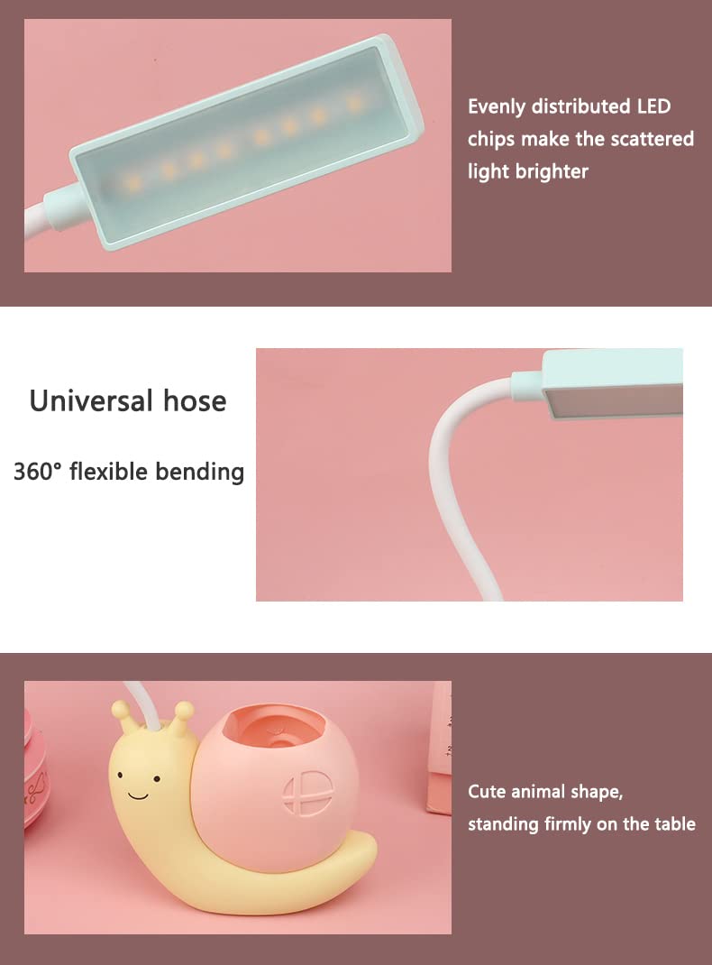 Snail-Shaped LED Desk Lamp for Kids - Cute USB Charging Eye Protection Study Lamp with 360° Adjustable Neck & Pen Holder | Perfect for Homework, Reading, and Night Light in Children's Bedroom (Blue)