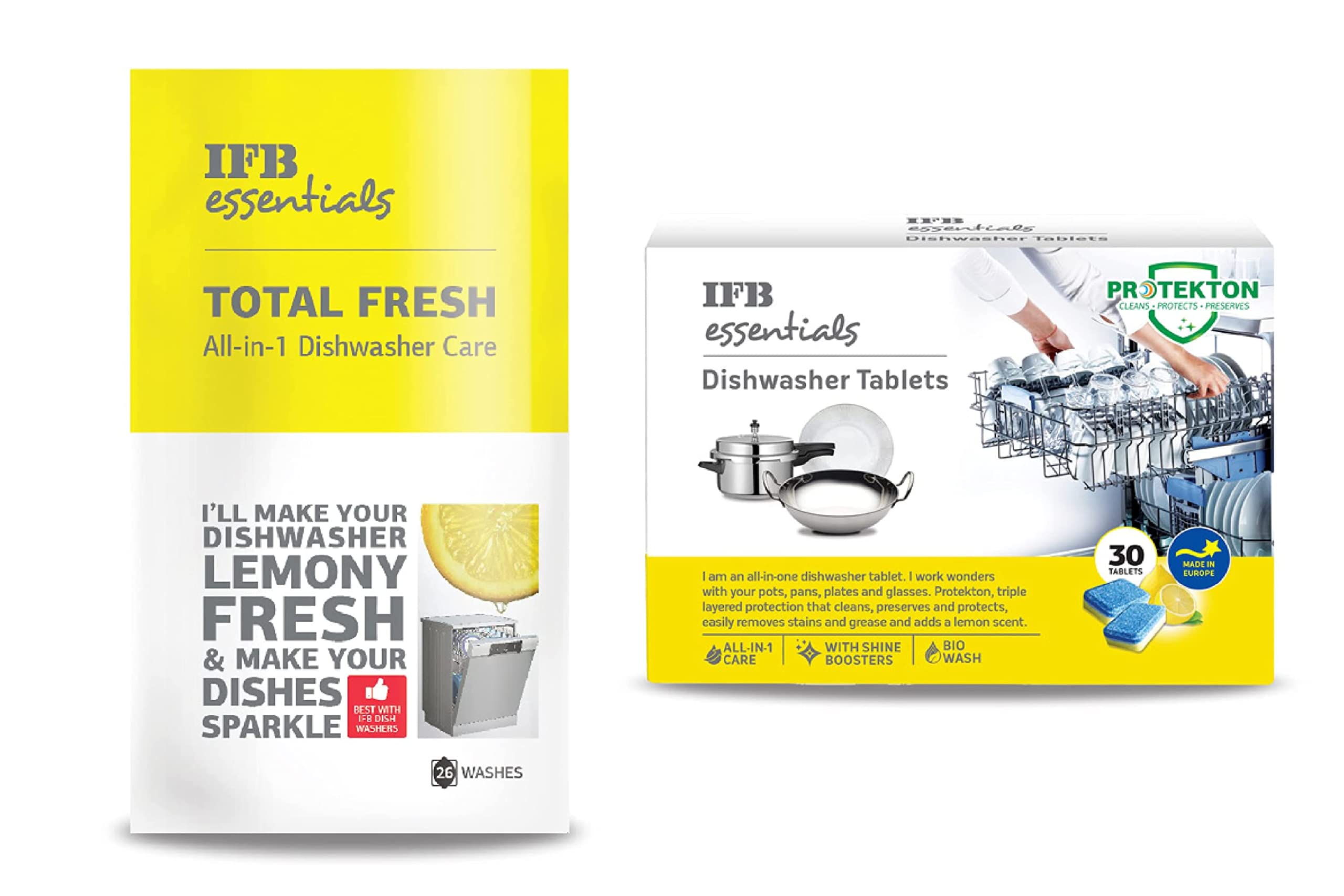 IFB Total Fresh Dishwasher Freshener & Dishwasher Tablets Combo - 1 Count | Lemon Scent | Deep Cleaning & Odor Removal | Perfect for Kitchen, Home & Restaurant Use