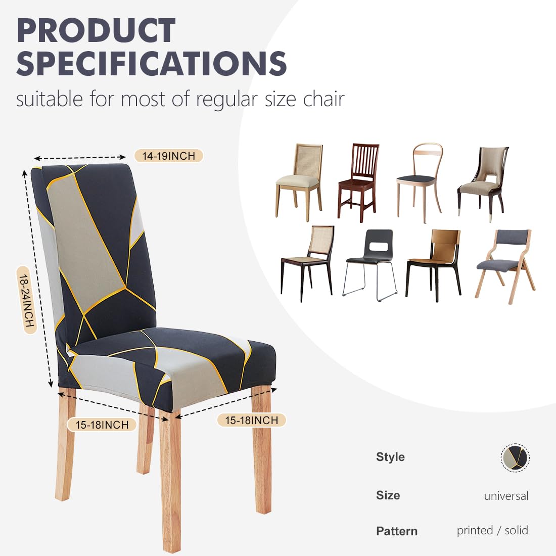 Stretch Dining Chair Covers 6-Pack - Washable Spandex Slipcovers for Home & Party Decor
