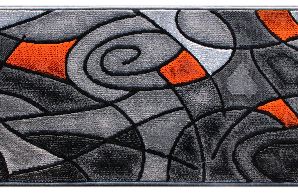 Masada Modern Contemporary Runner Area Rug 2' x 7' - Orange Grey Black Geometric Pattern Non-Slip Hallway Rug for Living Room, Bedroom & Entryway Decor