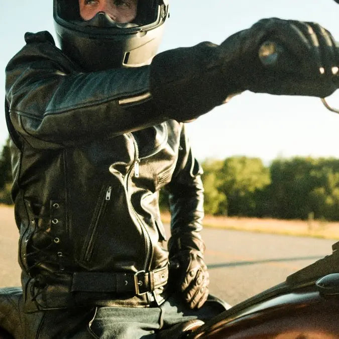 Men's Tall Classic Side Lace Leather Motorcycle Jacket - Vintage Biker Style for Riding & Outdoor Adventures