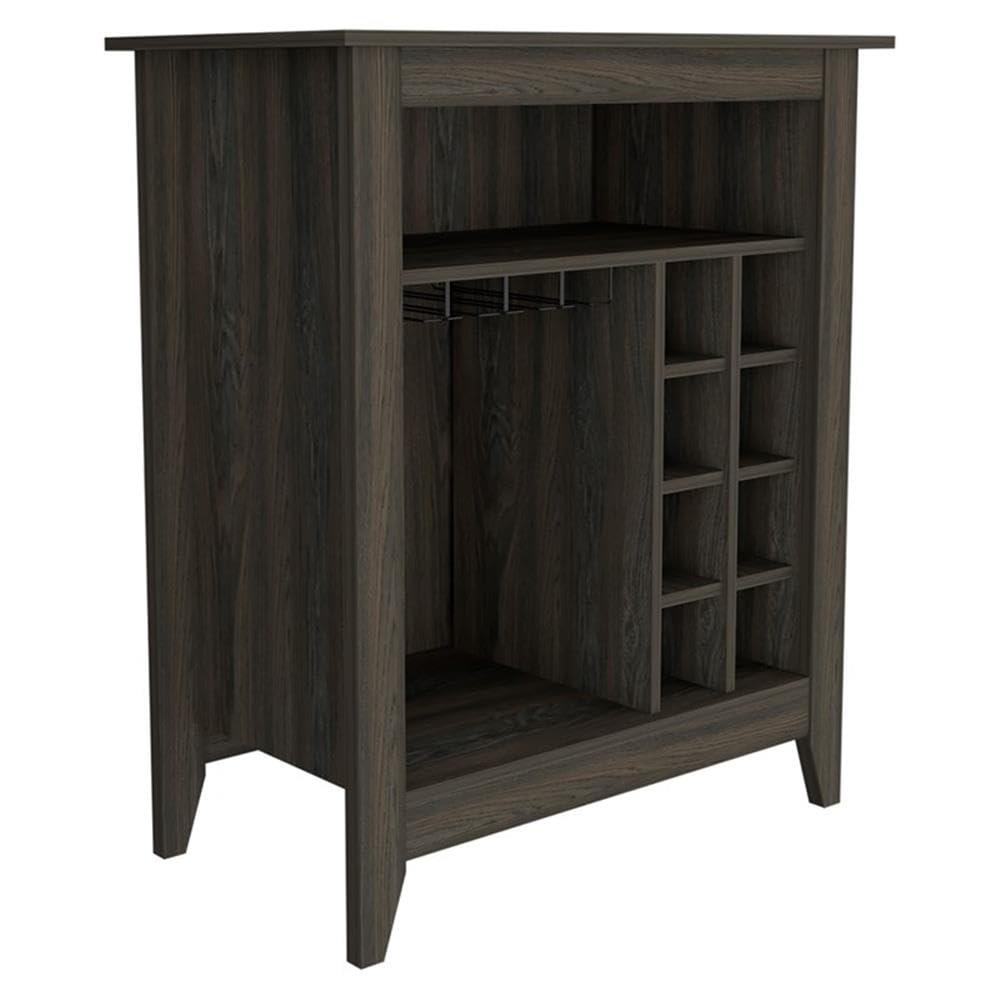 Modern 8-Cubby Bar Cabinet with Shelf, Espresso Finish - Stylish Storage for Wine Bottles, Glassware & Liquor - Perfect for Living Room, Dining Room or Home Bar Decor