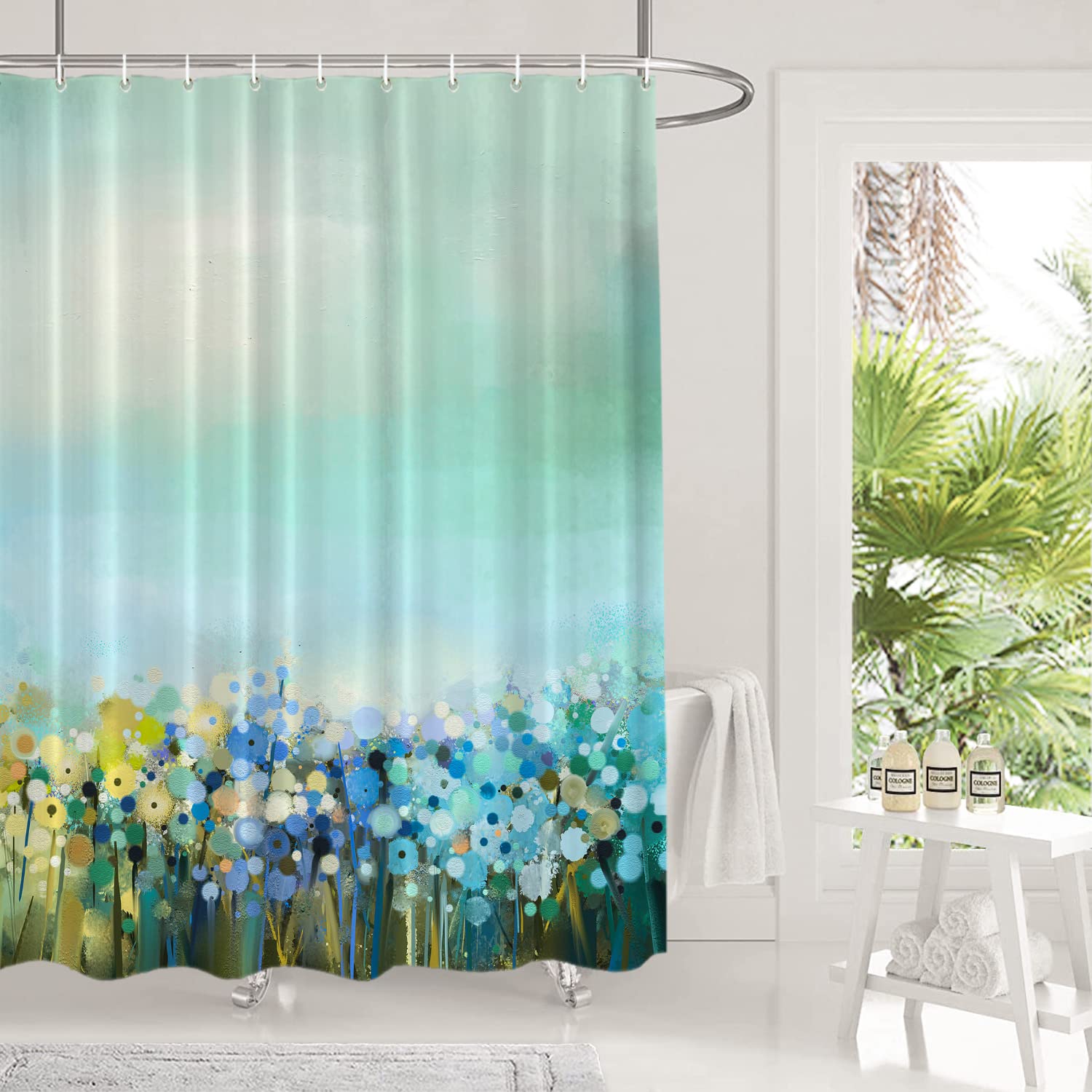 Shrahala Abstract Floral Shower Curtain - Cornflower Blue Botanical Bathroom Decor, Waterproof Fabric with Grommets, Standard Size 60x72 Inches - Perfect for Modern Bathrooms & Spa-Like Retreats