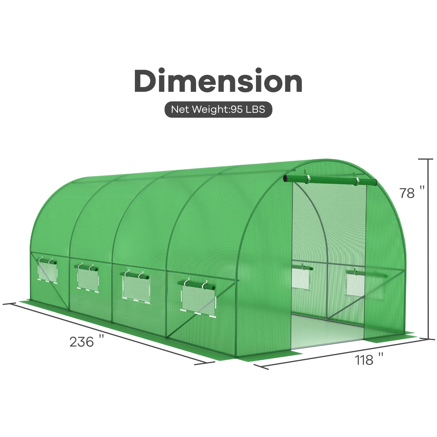 HCY 20' x 10' x 7' Heavy Duty Walk-in Greenhouse Kit - Portable Gardening Tent with Zipper Mesh Doors & Roll-up Windows - Perfect for Outdoor Plant Growing, Seed Starting & Backyard Gardening