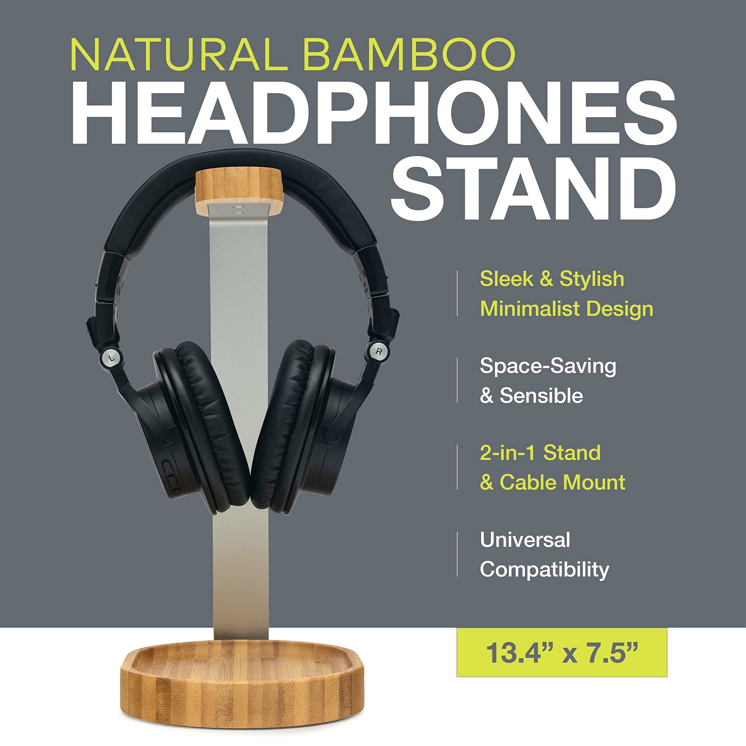 Premium Bamboo Headphone Stand - Wooden Gaming Headset Holder for Desk & Studio - Universal Fit for AirPods Max, Beats, Corsair, Razer, Astro (PC, Xbox, PS4) - Perfect for Home Office, Gaming Setup & Music Studio Organization