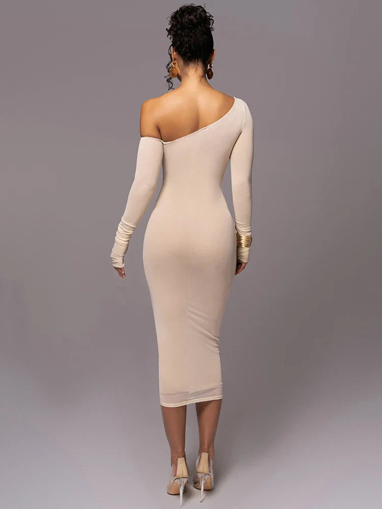 Sexy Backless Long Sleeve Midi Dress for Women - Ruched Bodycon Club Party Dress with Mesh Layering | Perfect for Night Out, Date Night & Special Occasions