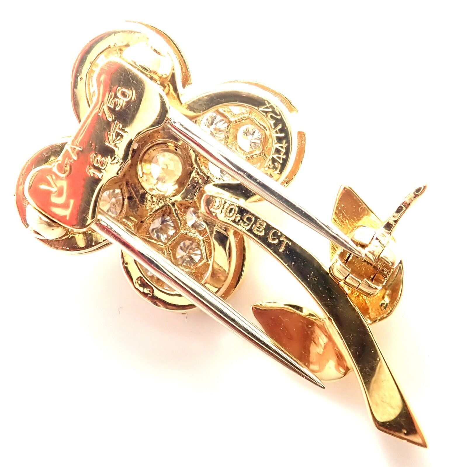 Authentic Van Cleef & Arpels Diamond 18K Yellow Gold Flower Pin Brooch - Vintage Luxury Jewelry for Women - Perfect for Weddings, Parties & Special Occasions