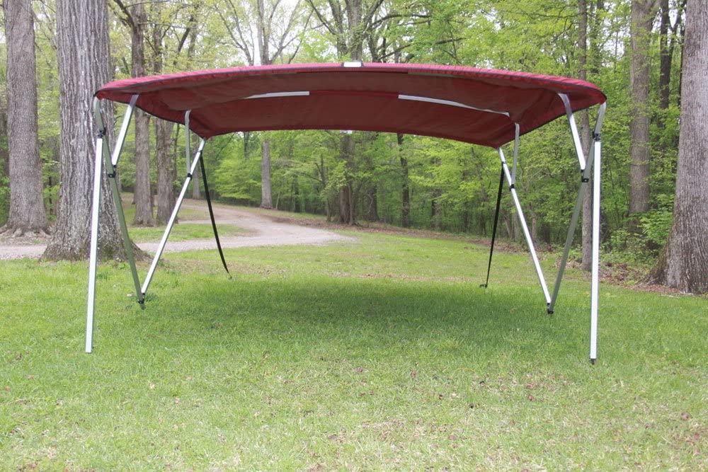 Burgundy Square Tube Frame VORTEX 4 Bow Pontoon Boat Bimini Top 8 Feet Long - Fits 91-96 Models | Sun Shade Canopy for Deck Boats & Pontoon Water Activities