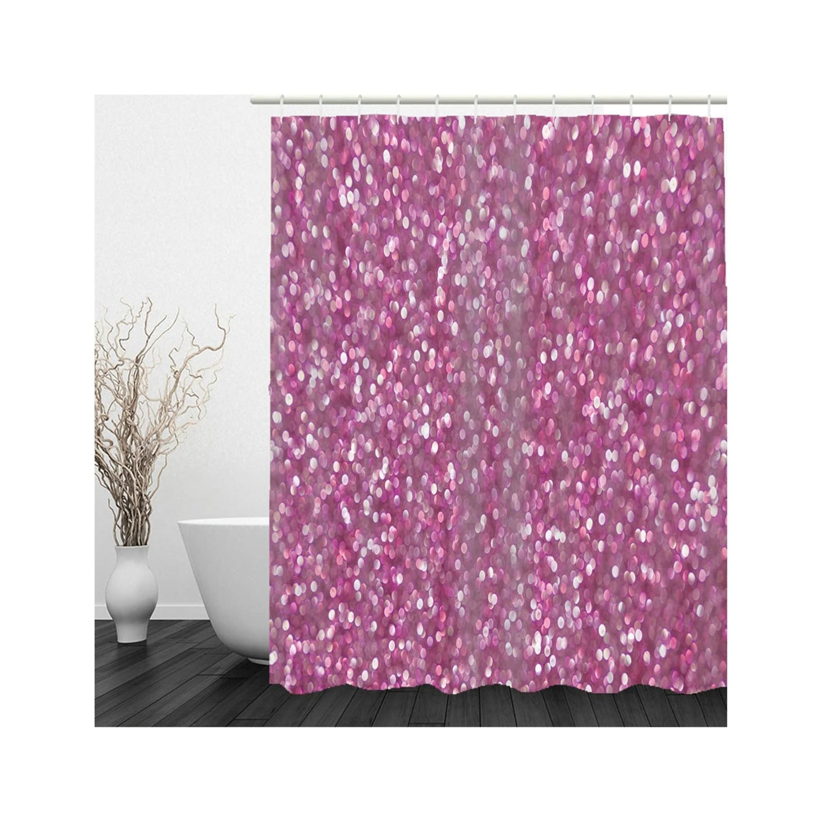 Purple Printed Waterproof Shower Curtain 71x79 Inches (180x200cm) - Polyester Bathroom Decor with Sequins & Hooks - Perfect for Modern Bathrooms, Guest Suites & Spa Retreats