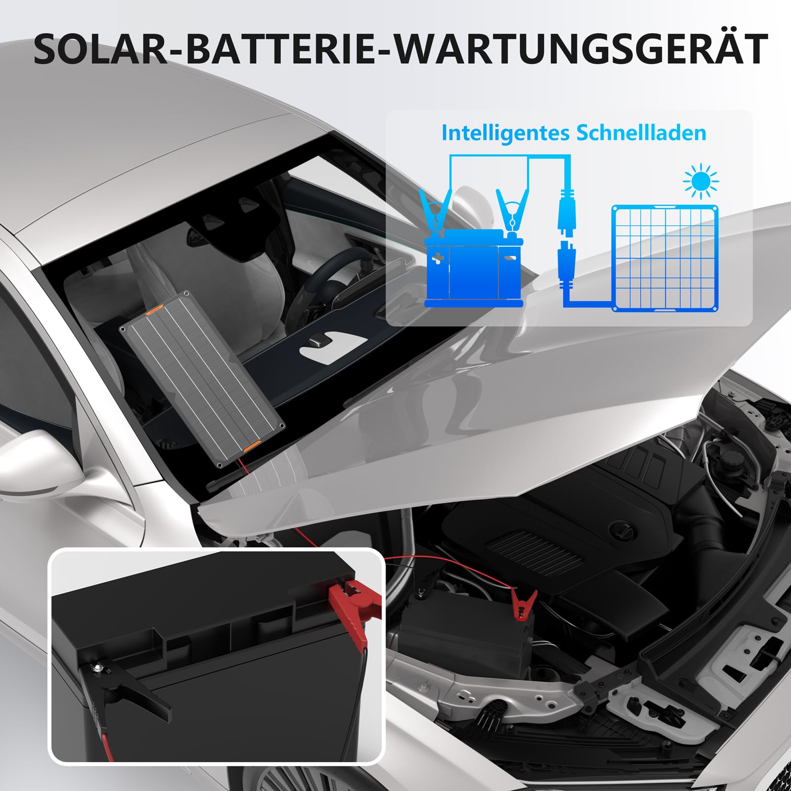 10W 12V Solar Battery Charger - Waterproof Portable Solar Panel Trickle Charger for Car, Boat, RV, Motorcycle - Alligator Clip Included - Perfect for Outdoor Camping & Emergency Power Backup