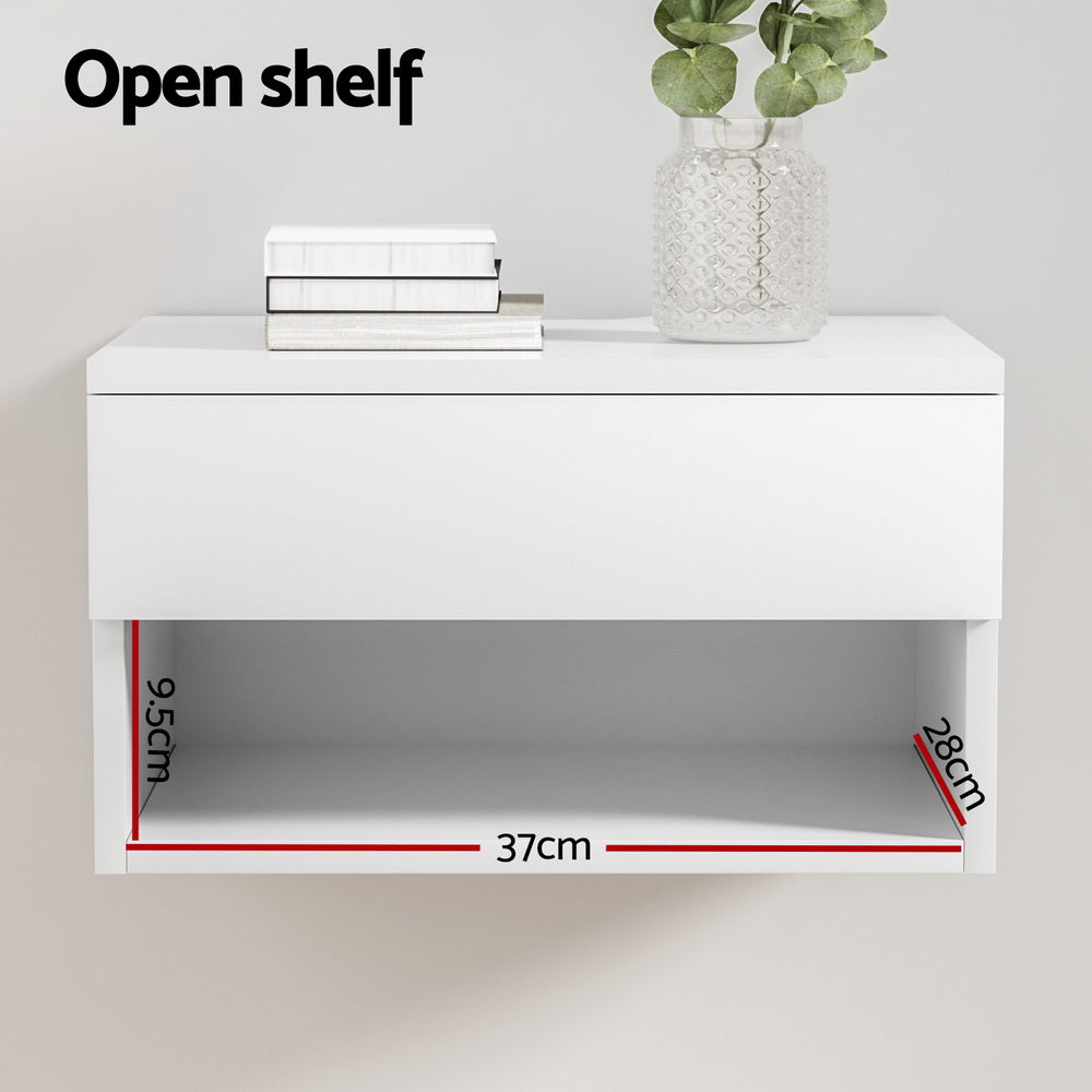 Floating Bedside Table Nightstand - White Wooden Shelf for Bedroom, Living Room, Office | Space-Saving Modern Design for Small Spaces