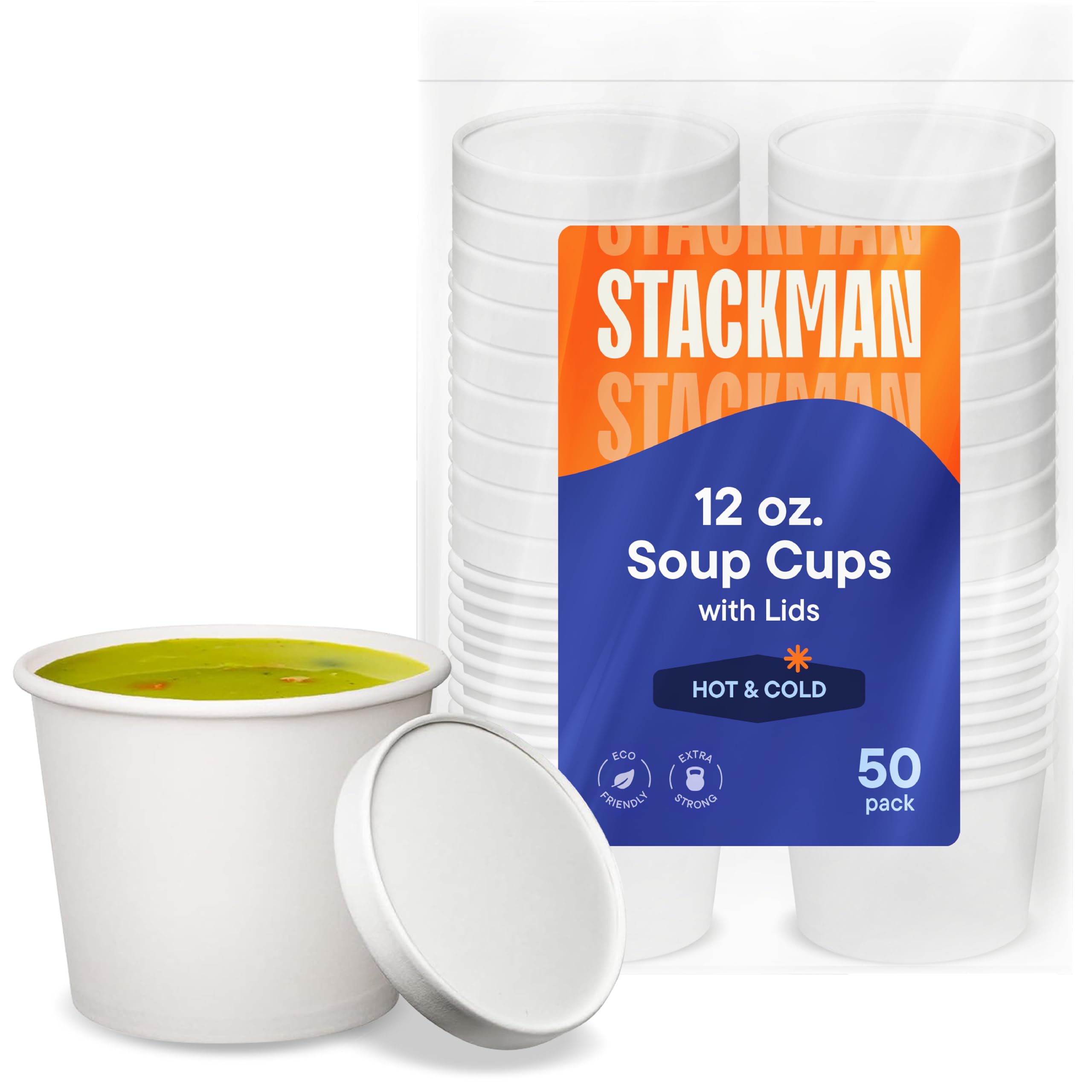 12 oz. Paper Food Containers with Lids (50 Sets) - Insulated Hot & Cold To-Go Containers for Soup, Ice Cream, Yogurt | Eco-Friendly Disposable White Cups | Perfect for Takeout, Picnics, Parties & Catering