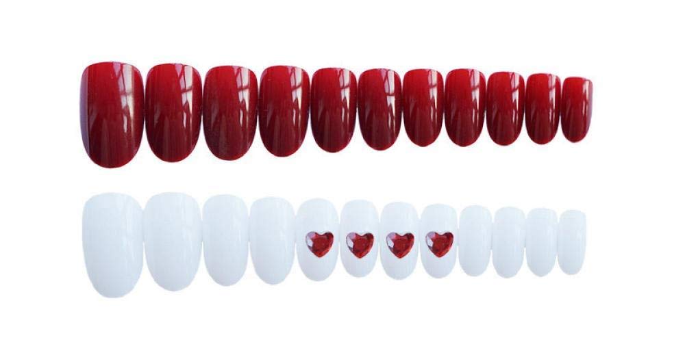 Cute Heart Gem False Nails - Red Fake Nails for Party & Wedding