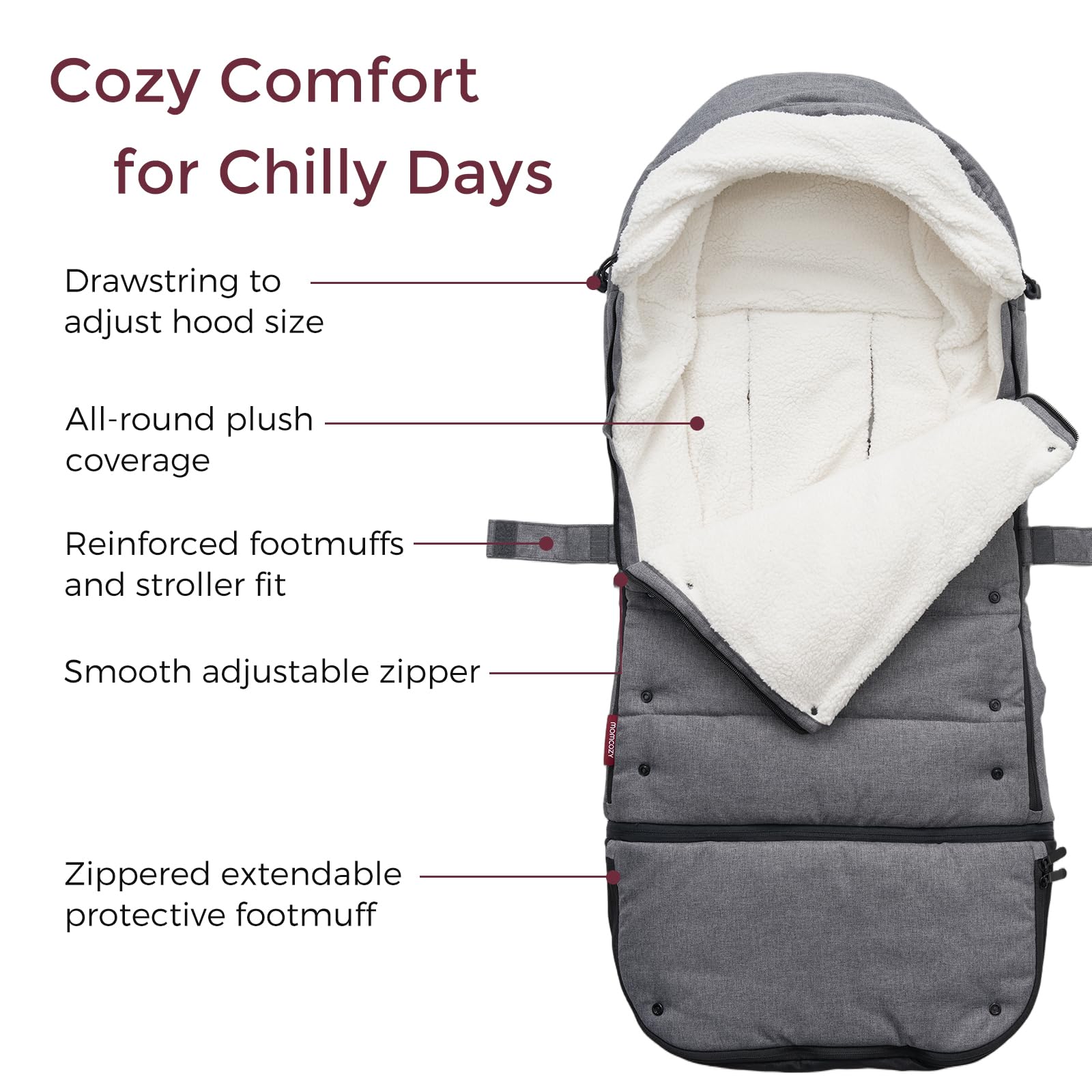 Momcozy Universal Stroller Footmuff - Ultra-Plush Weatherproof Winter Stroller Cover with Adjustable Buckle | Fits Most Strollers | Perfect for Cold Weather Outings, Baby Walks & Winter Travel