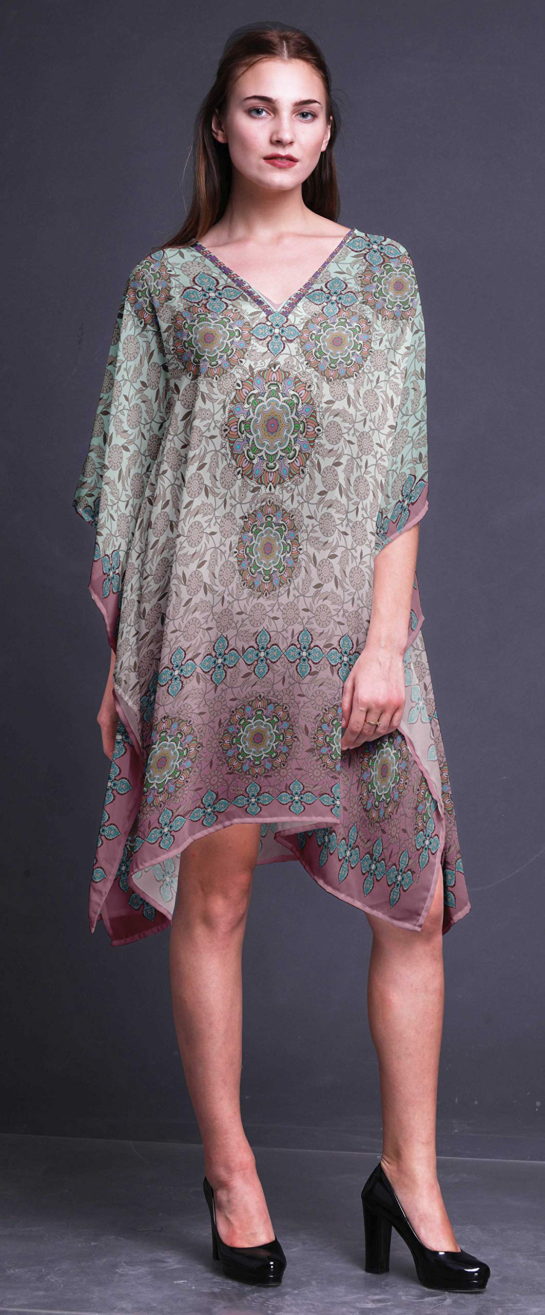 Women's Short Caftan Midi Dress - Beach Cover Up Swimwear Kaftan for Summer Vacation, Pool Party & Boho Outfit