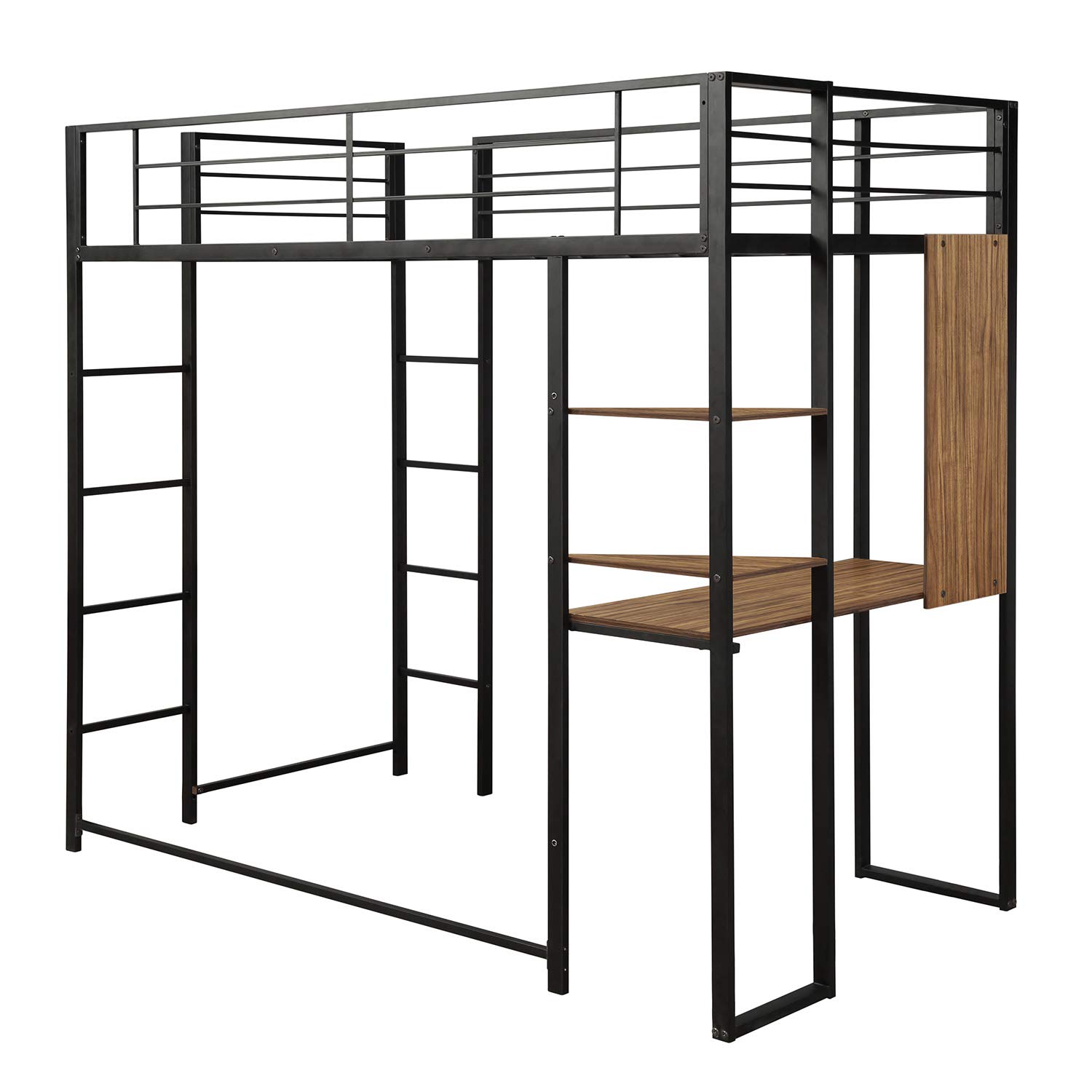 Danxee Loft Twin Bunk Bed with Shelves & Desk - Space Saving High Sleeper Bed with Full Guardrails & Dual Ladders for Kids, Teens, Dorms & Small Rooms | Perfect for Shared Bedrooms, Studio Apartments & Guest Rooms