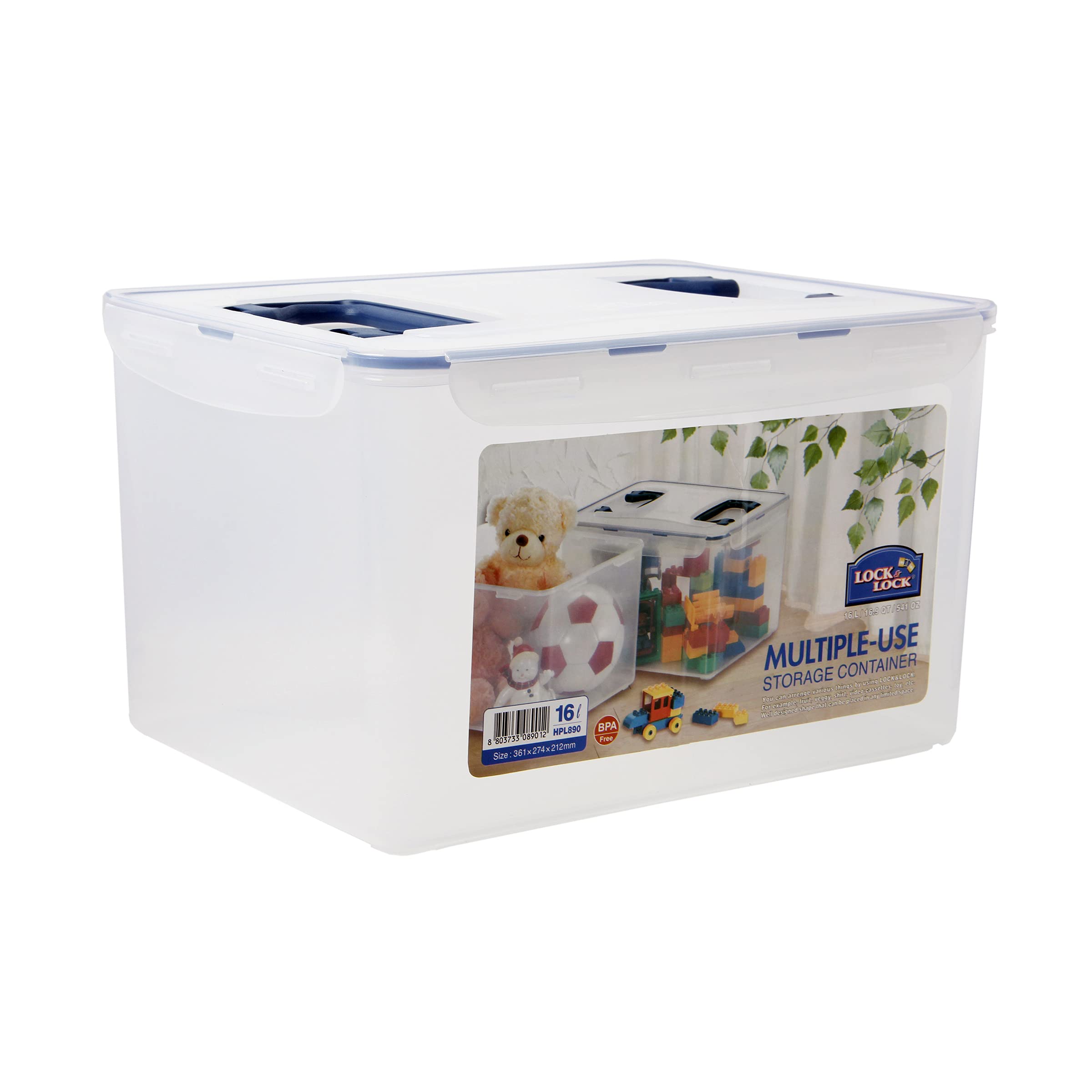 Lock & Lock HPL890 16L Airtight Food Storage Container with 2 Handles - BPA Free Plastic Kitchen Organizer for Meal Prep, Leftovers & Bulk Food Storage