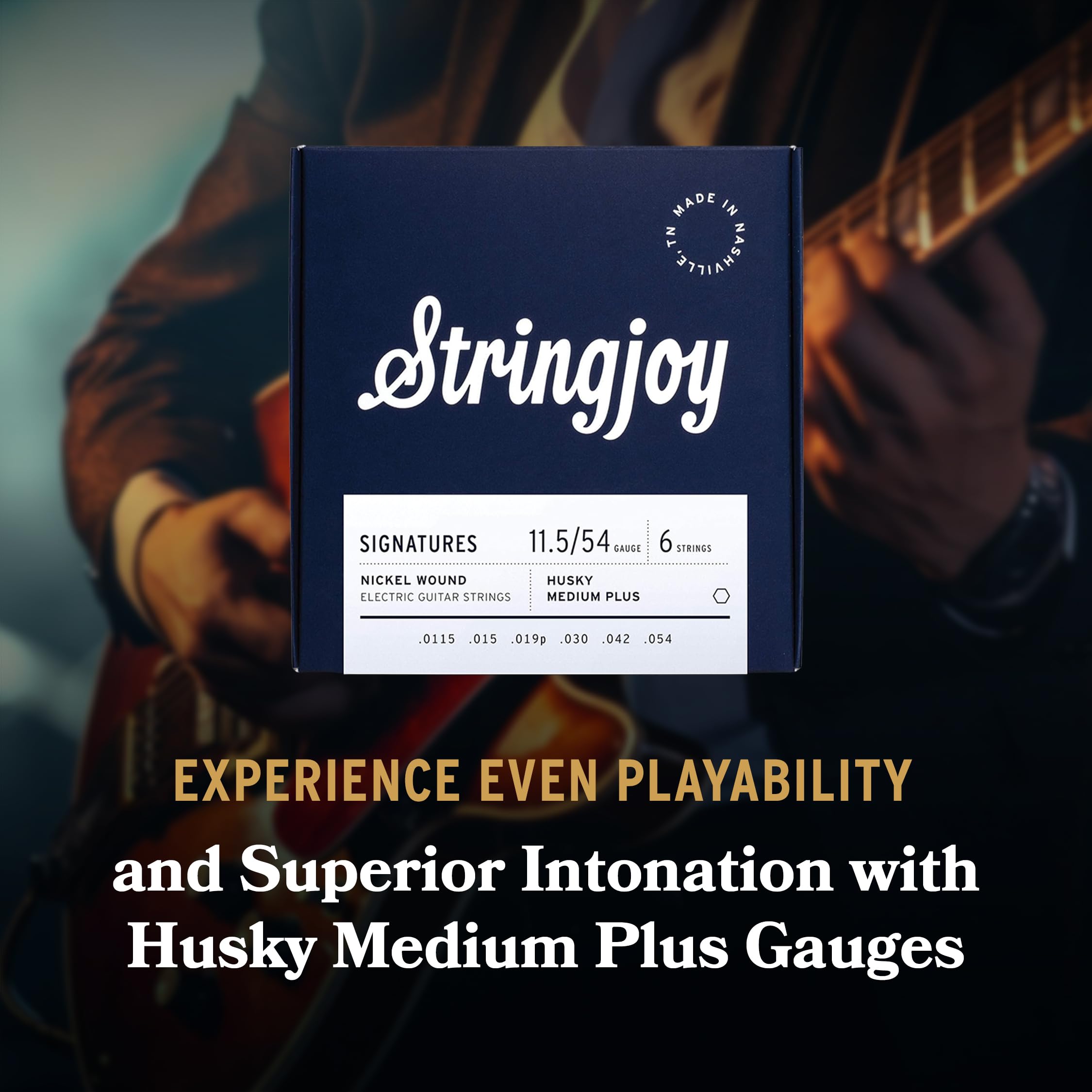 Stringjoy HSK115 Signature Nickel Wound Electric Guitar Strings Set - 11.5-54 Husky Medium Plus Gauge for Enhanced Tone & Sustain | Perfect for Rock, Blues & Studio Recording