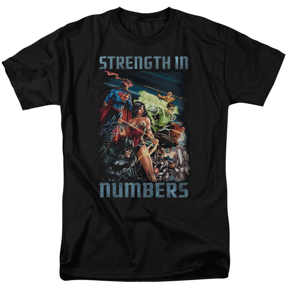 Justice League Of America Men's Strength in Numbers Graphic T-Shirt - Black | Superhero Comic Tee for DC Fans, Casual Wear & Cosplay