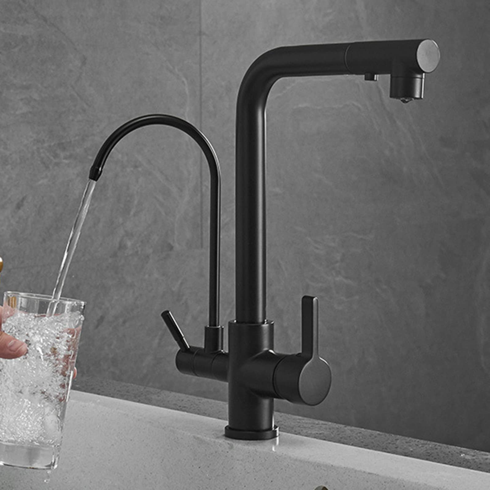 3-Way Kitchen Faucet with Pull-Out Sprayer - Black Brass Swivel Mixer Tap for Sink - Perfect for Modern Kitchens, Dishwashing & Food Prep