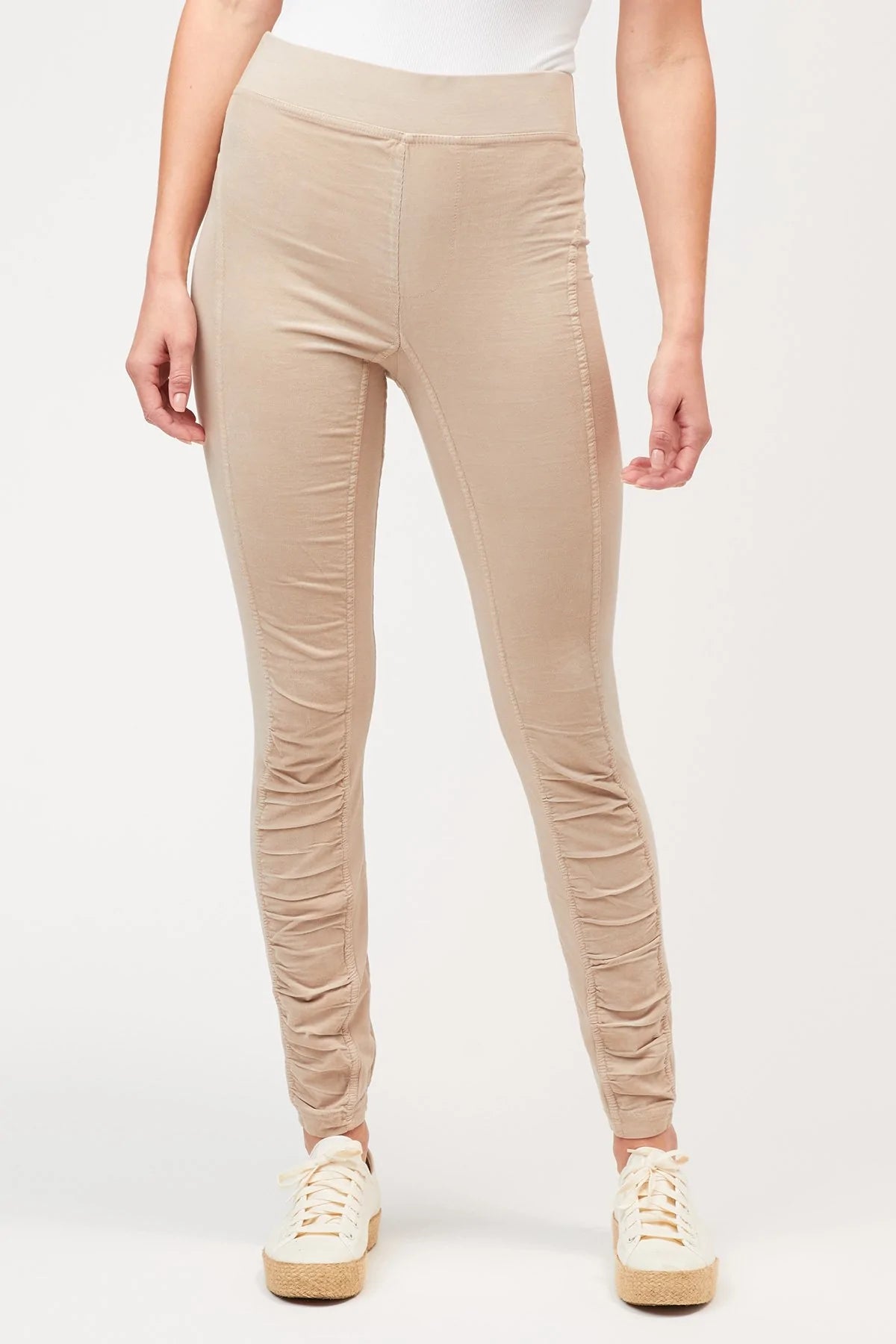 Corduroy Oslo Leggings for Women - Soft Stretch Comfort Pants for Yoga, Lounge & Everyday Wear - Trendy Sand Color