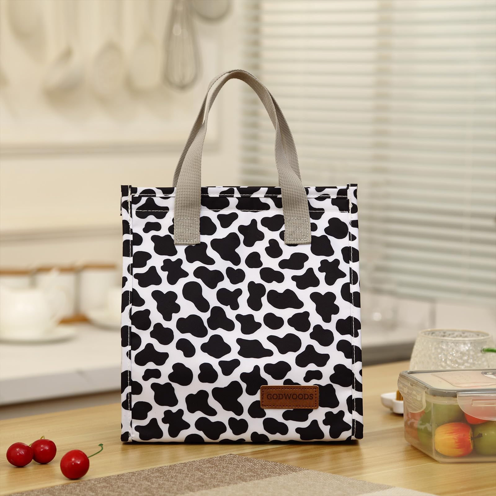Insulated Lunch Bag for Women & Men - Large Reusable Leakproof Tote Lunch Box Container for Office, Work, Beach or Travel - Cow Print Design | Perfect for Meal Prep, Picnics & Commuting