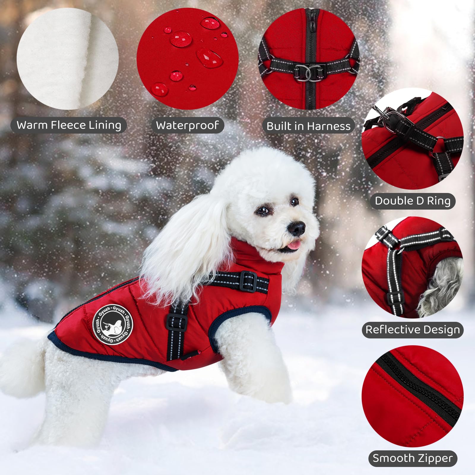Waterproof Fleece Dog Coat with Reflective Harness - Winter Dog Jacket for Small Medium Large Dogs | Warm Puppy Clothes for Cold Weather, Rain & Snow Protection | Perfect for Outdoor Walks, Hiking & Winter Adventures