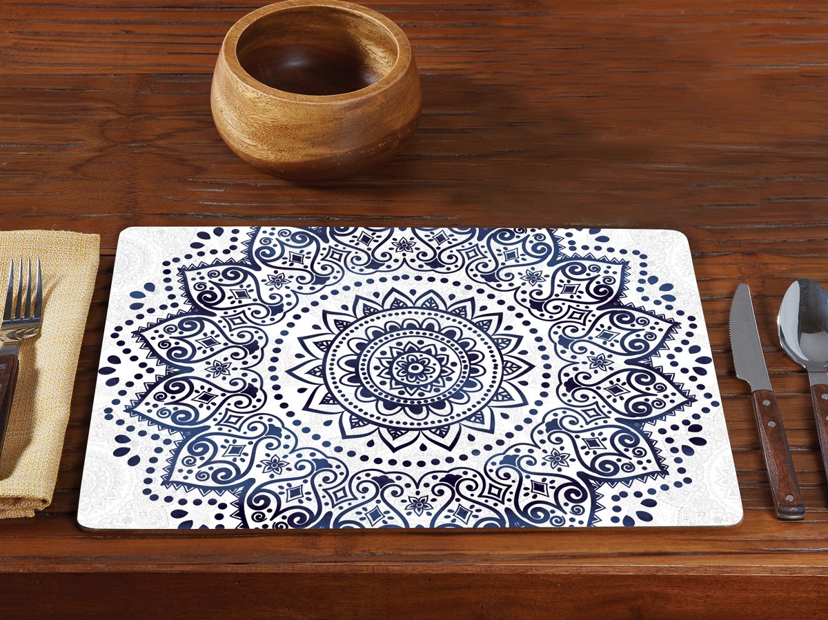 CounterArt Set of 2 Hardboard Placemats - Mandala Design for Dining Table Decor, Kitchen Table Setting, and Home Decor