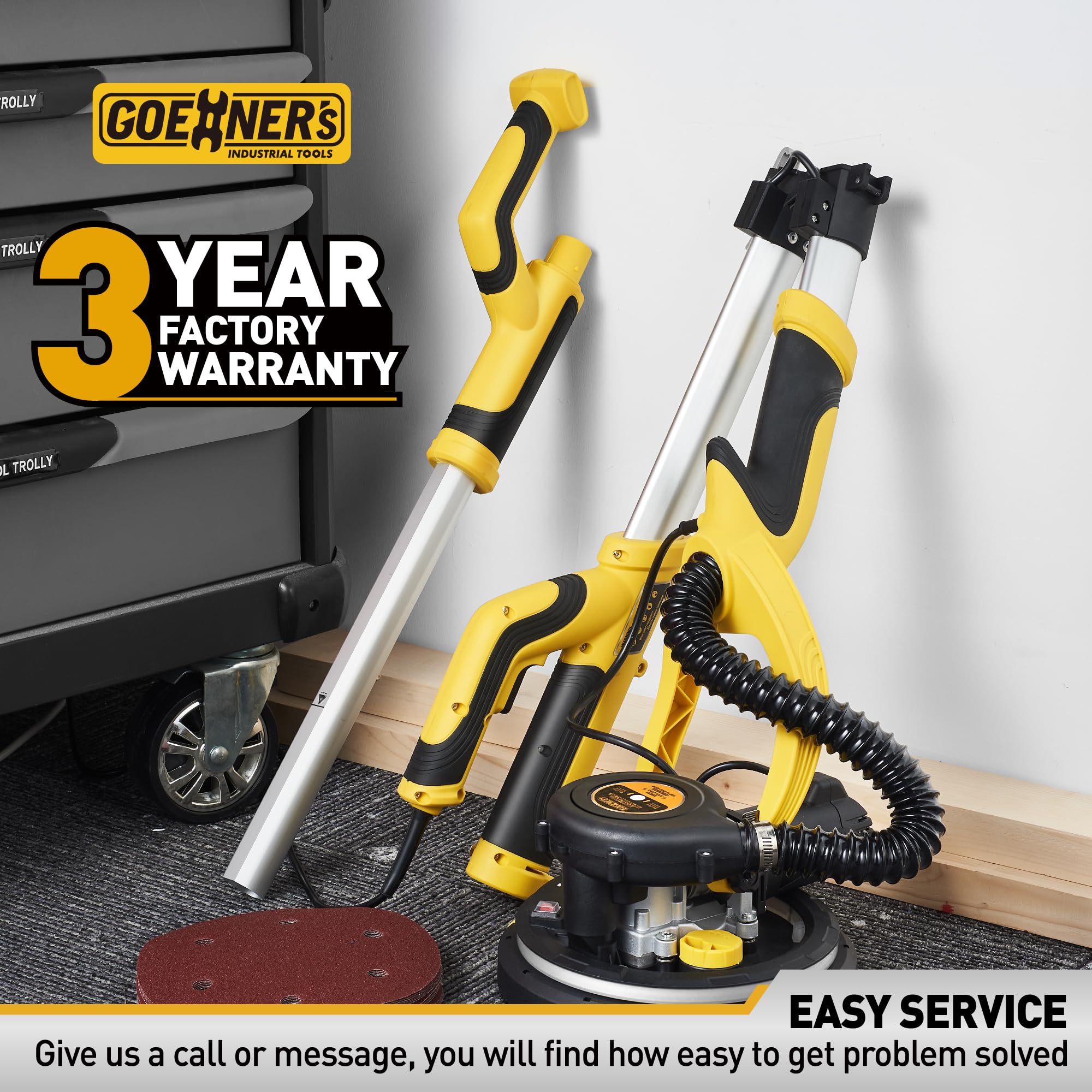 Electric Drywall Sander with Vacuum - 6 Speed Adjustable (900-1800 RPM), Labor-Saving Handle, LED Light & Storage Bag - Perfect for Ceiling Sanding, Wall Repair & Home Renovation Projects - Includes 14ft Dust Hose & 26ft Power Cable