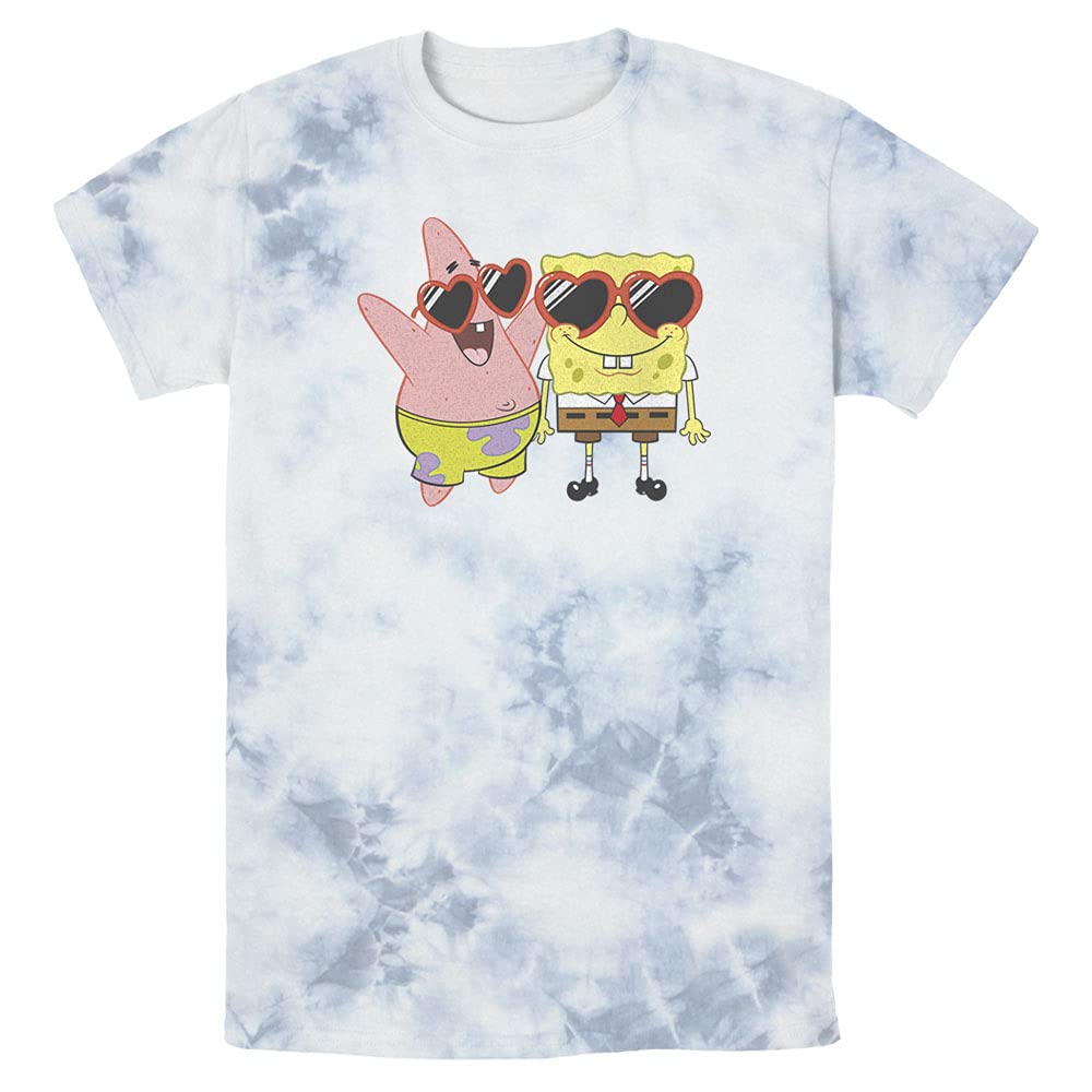 SpongeBob SquarePants & Patrick Star Heart Glasses Men's Graphic T-Shirt | Soft Cotton Washable Tee for Casual Wear, Cosplay & Nickelodeon Fans