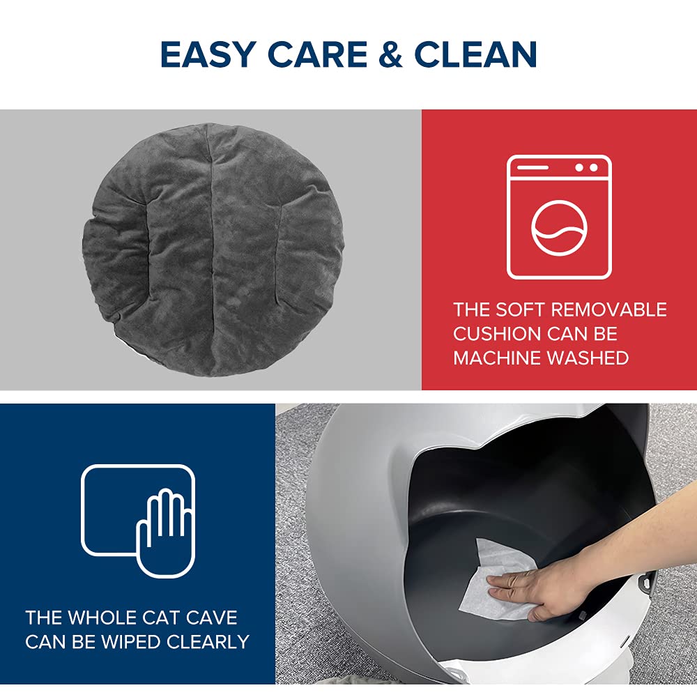 RED ROCKET Cat Cave Bed for Indoor Cats - Soft & Sturdy Cat House with Removable Washable Cushion - Cozy Pet Bed for Kittens & Adult Cats - Perfect for Living Room, Bedroom or Office