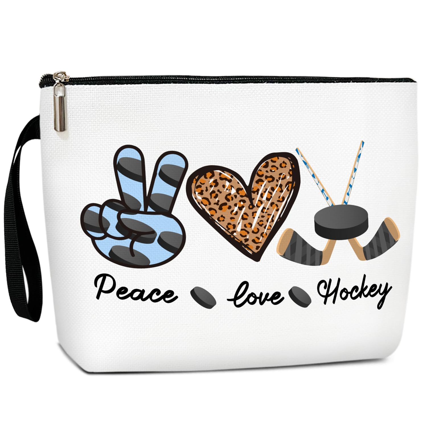 Hockey Gifts Cosmetic Bag - Peace Love Hockey, Coach Gifts, Birthday Gifts for Hockey Lover, Hockey Mom, Thanksgiving Gifts, Hockey Makeup Bag, Christmas Gifts for Daughter Sister, Zipper Pouch /13 - Perfect for Travel, Gym, and Everyday Use