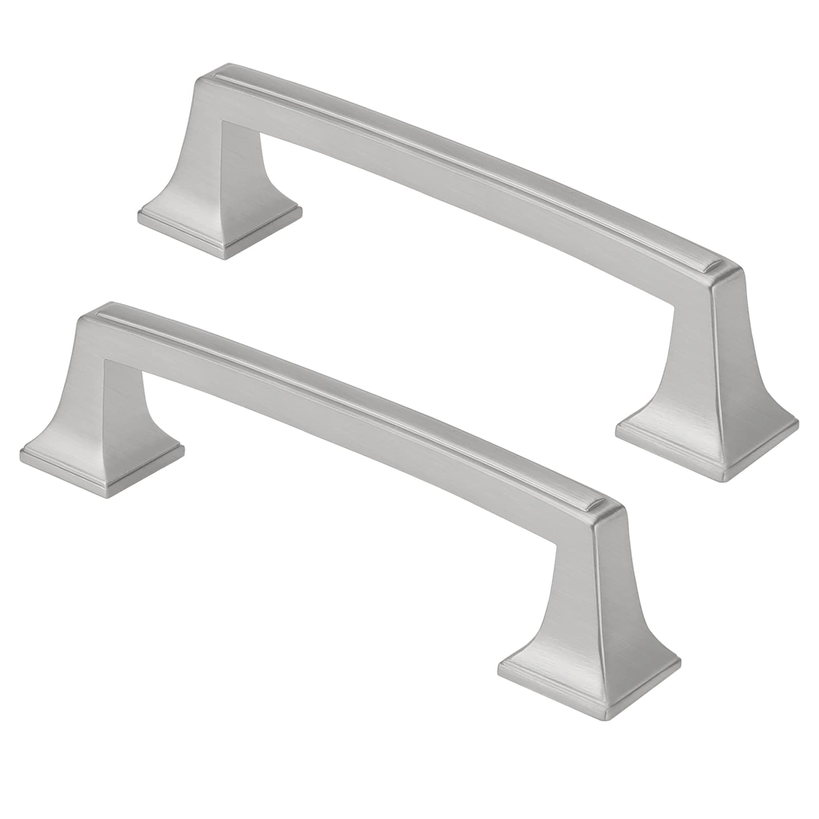 Brushed Nickel Cabinet Pulls - 10 Pack Square Zinc Alloy Kitchen Drawer Handles (96mm) for Cabinets, Dressers & Furniture - Durable & Stylish Hardware for Home Renovation & DIY Projects