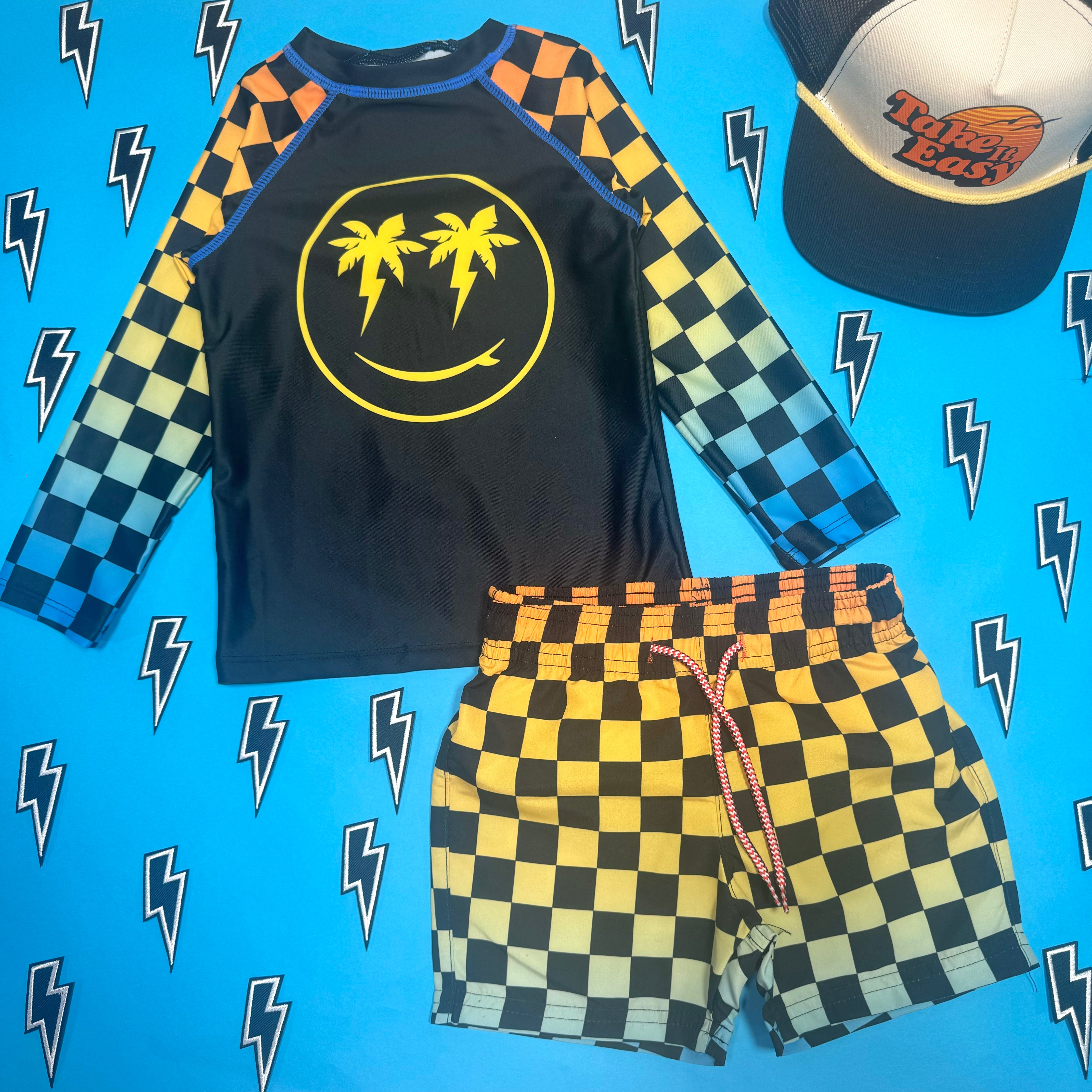 Smiley Face Long Sleeve Rash Guard - UV Protection Swim Shirt for Kids & Adults - Perfect for Swimming, Surfing, and Beach Activities