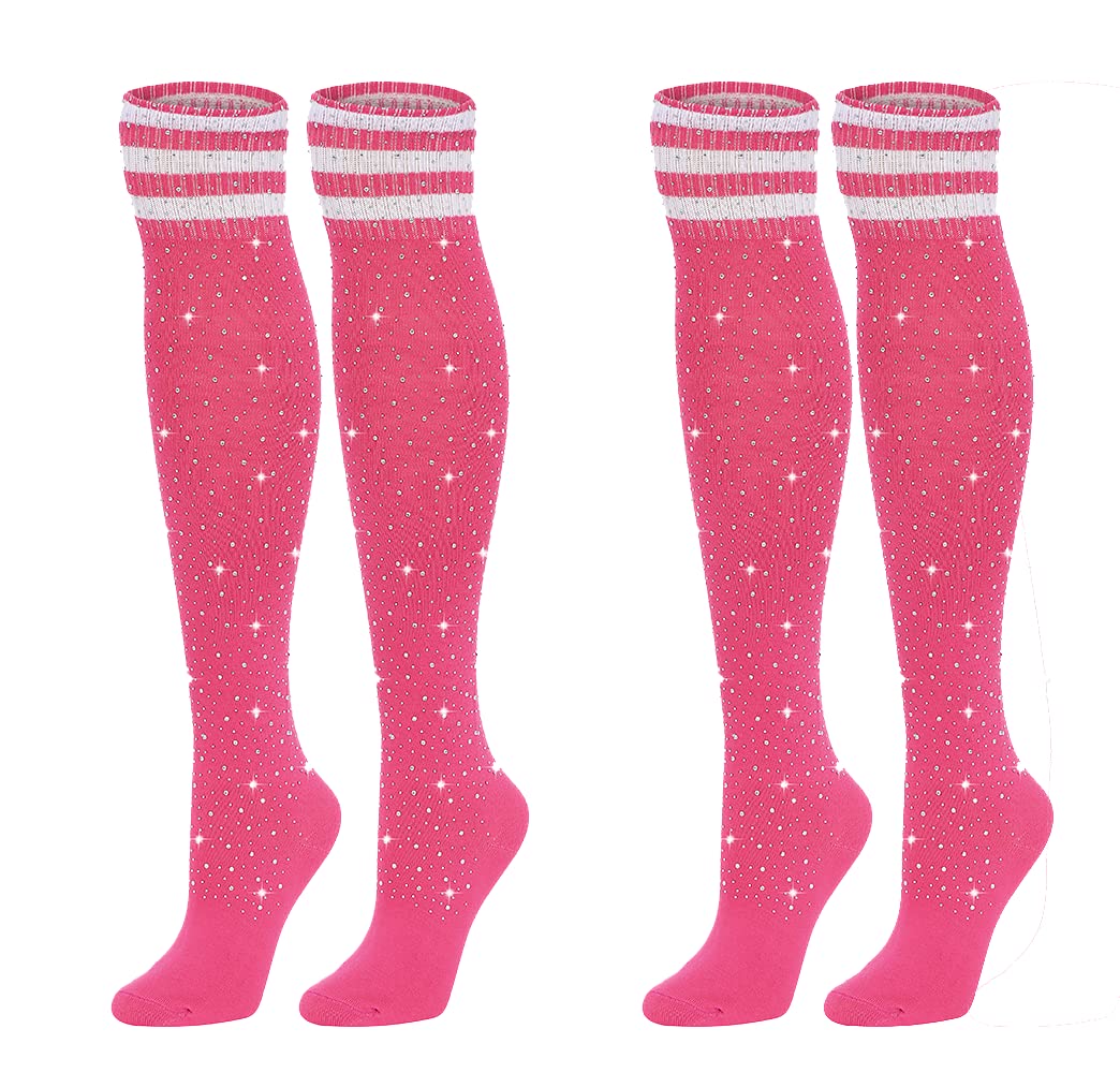 Sparkling Rhinestone Over Knee High Socks for Women - Striped Knit Stockings & Leg Warmers - Perfect for Christmas, Valentine's Day & Party Events - Great for Cosplay, Dance Performances & Winter Fashion
