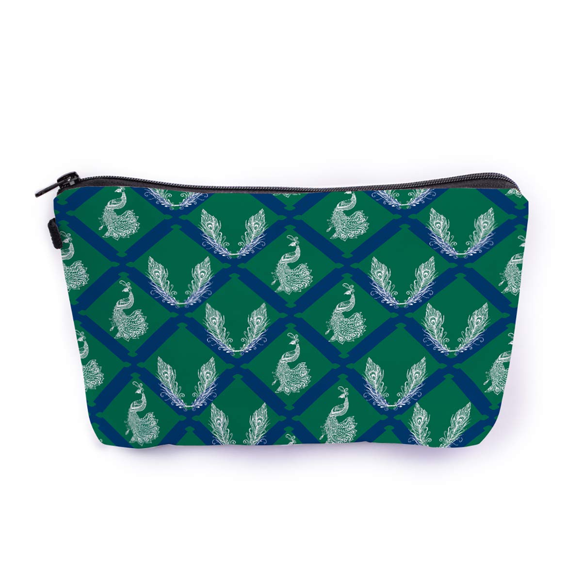 Crazyify Peacock Green Makeup Pouch for Women - Waterproof Canvas Cosmetic Bag with Zipper | Travel Toiletry Organizer & Storage Case | Perfect for Makeup Brushes, Skincare Essentials & Travel Accessories