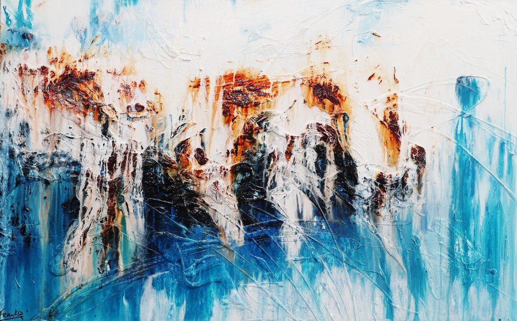 Abstract Blue Rust Wall Art - Modern Home Decor for Living Room, Bedroom & Office - Unique Handmade Painting for Rustic & Industrial Style Interiors