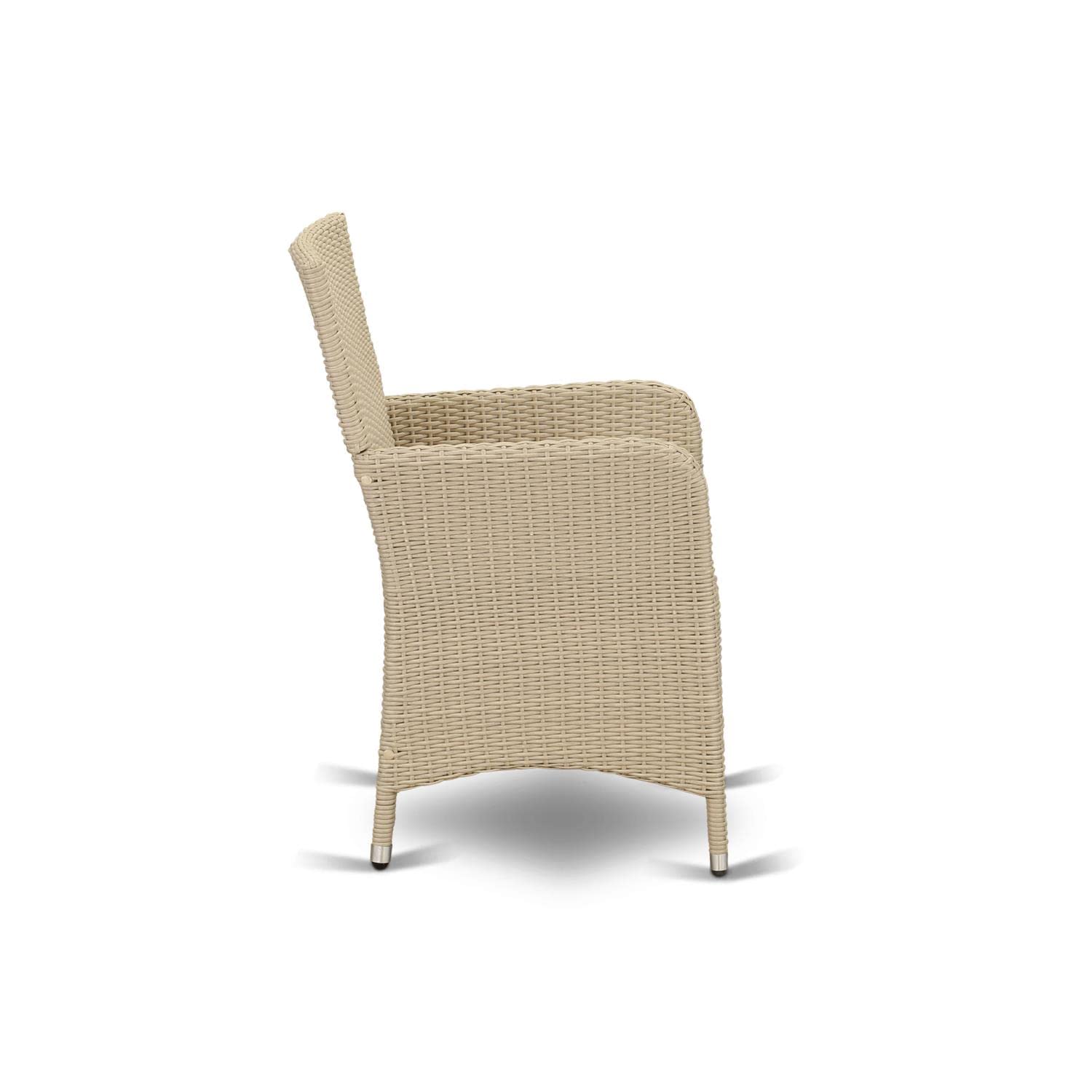 East West Furniture HLUC153V Luneburg Patio Bistro Wicker Dining Chairs with Cushion, Set of 2, Cream - Outdoor Garden, Balcony, and Poolside Seating for Relaxing and Entertaining