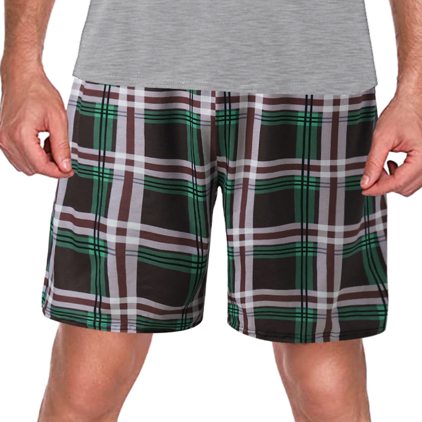Men's Plaid Elastic Waist Shorts - Casual Lounge Pants for Home & Sleep