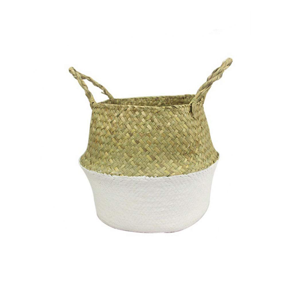 Natural Seagrass Woven Flower Pot Basket - Foldable Handmade Plant Container with Handle for Indoor/Outdoor Use | Perfect for Home Decor, Garden, Office, Picnic & Storage | Eco-Friendly Decorative Planter for Courtyards and Patios