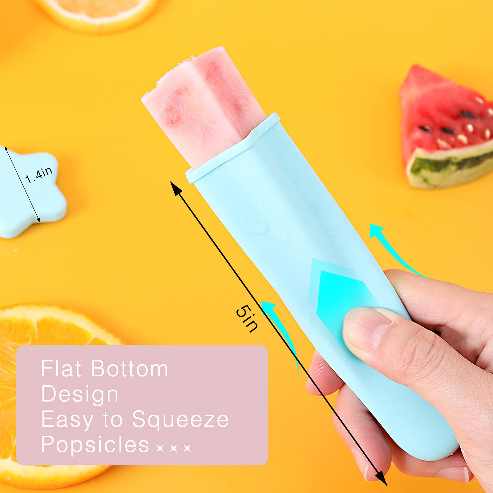 4 Pack Squeezable Star Silicone Popsicle Molds with Lids - BPA Free DIY Ice Pop Maker for Kids, Homemade Frozen Treats - Perfect for Summer Parties, Snacks & Healthy Desserts