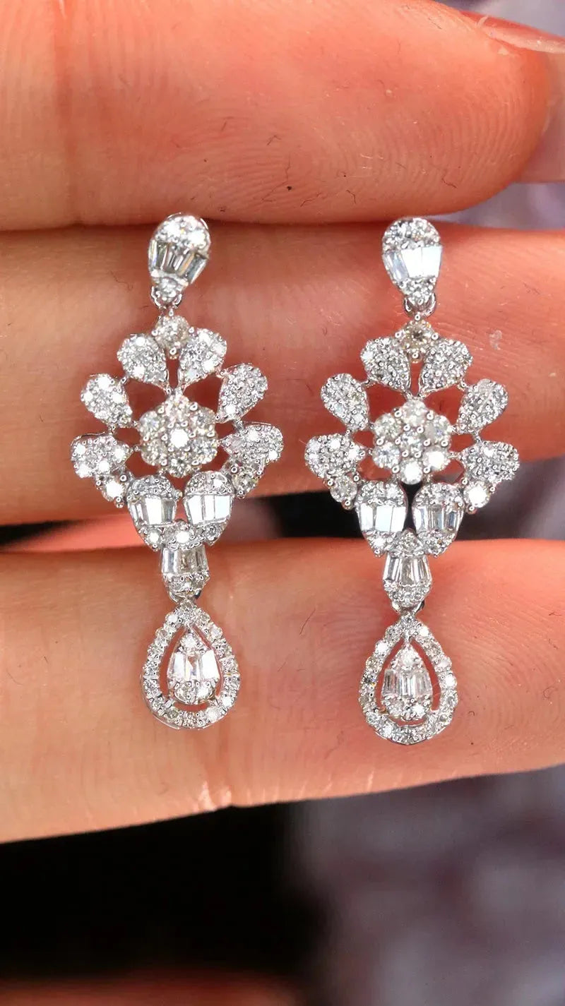 18K White Gold Luxury Palace Design 0.80 Carat Natural Diamond Drop Earrings for Women | Elegant Wedding Jewelry, Anniversary Gift & Special Occasion Accessories