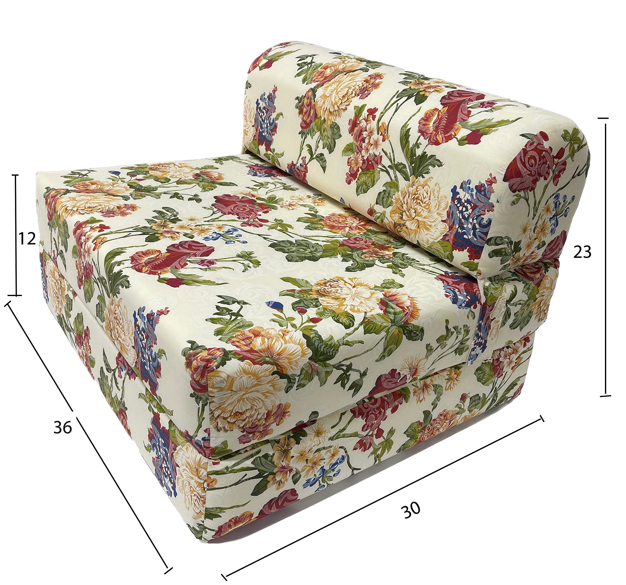 D&D Futon Sleeper Chair - Foldable Foam Guest Bed for Small Spaces, Portable Studio Sofa Bed (Big Roses, 70