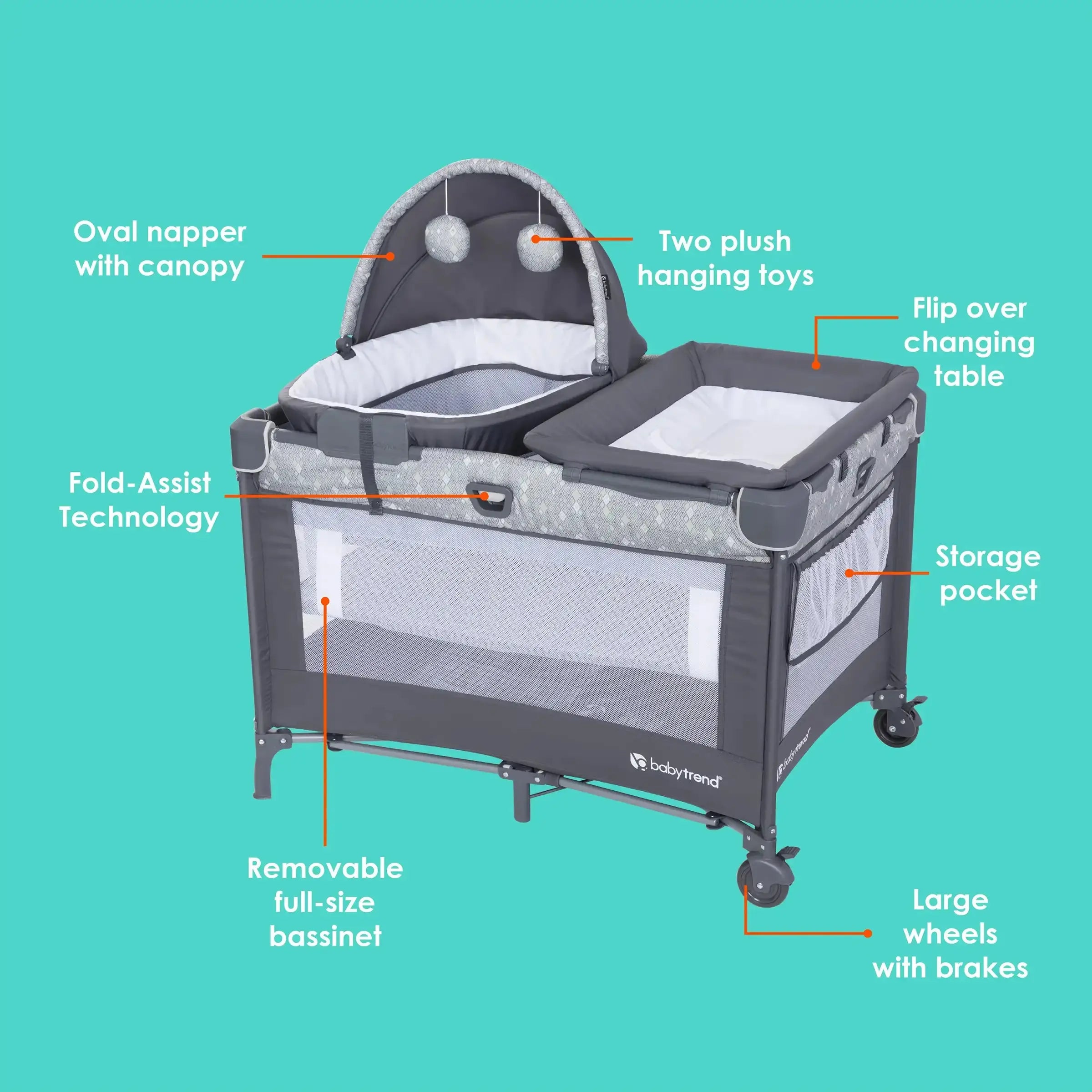 Meijer Exclusive Nursery Den Playard with Snooze Pod & Flip Over Changer in Diamond Sage - Portable Baby Crib for Home, Travel & Daycare Use