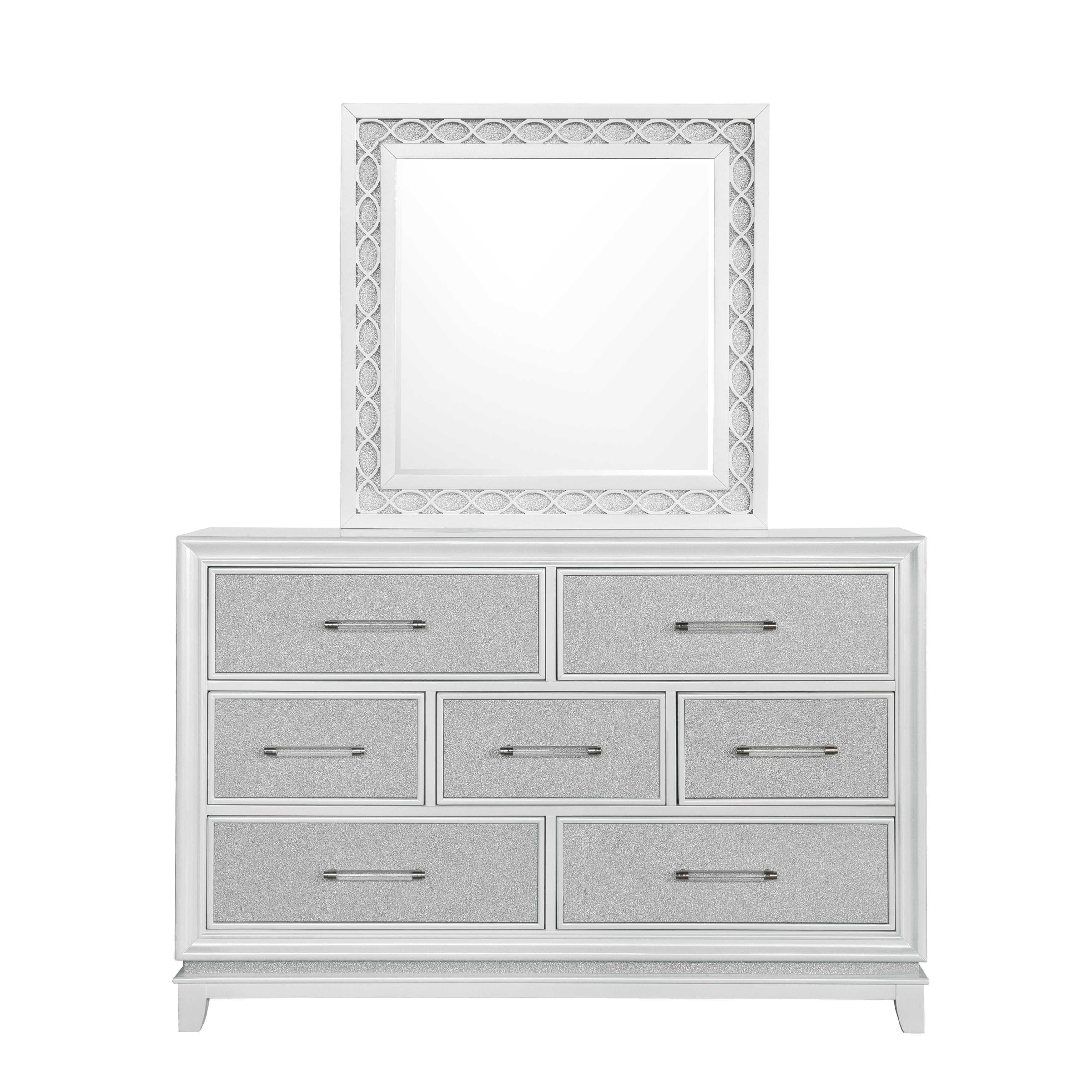 Roundhill Furniture Galaxy Bedroom Set with LED Lights - Pearlized White Finish, Modern Bed Frame with Nightstand & Dresser - Perfect for Contemporary Bedrooms & Teen Rooms