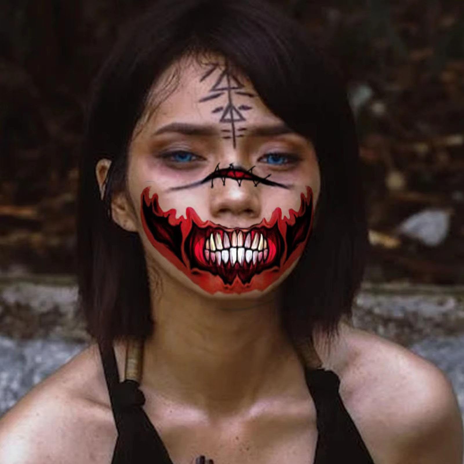 26pcs Halloween Big Mouth Fake Tattoos for Adults & Kids - Scary Prank Makeup Joker Temporary Tattoo Kit - Horror Clown Face Stickers for Halloween Parties, Cosplay & Costume Events