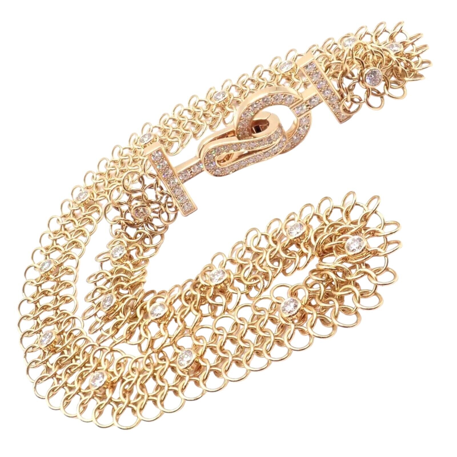 Authentic Cartier Agrafe 18k Rose Gold Diamond Link Bracelet - Size 17 - Luxury Jewelry Gift for Women - Perfect for Anniversaries, Weddings & Special Occasions