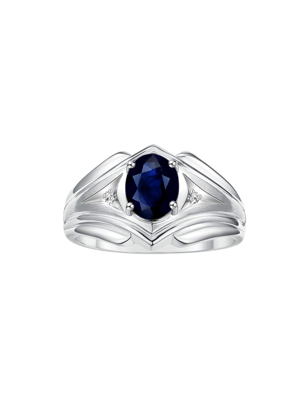 Sterling Silver Men's Ring 9X7MM Oval Gemstone & Diamond Birthstone Ring for Men Sizes 8-13 – Perfect for Weddings, Anniversaries, and Gifts